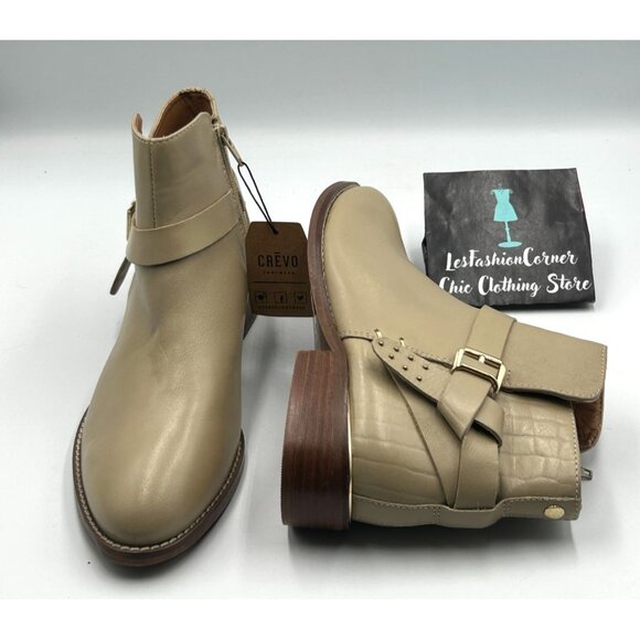 NWT Crevo Women's Beige Leather Strap Buckle Design Ankle Boots Size 8.5 2973 - Picture 12 of 16